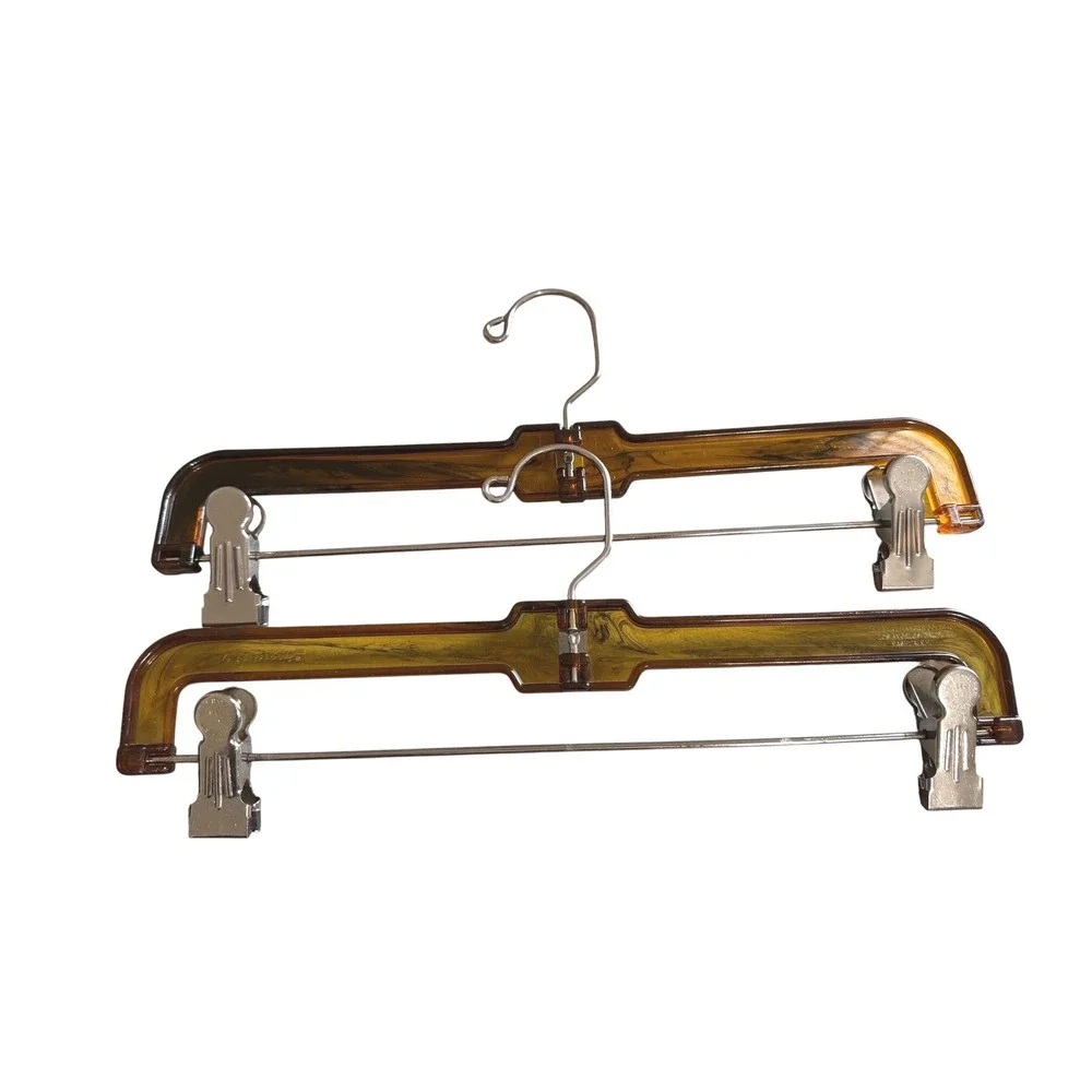 Vintage Henry Hanger Amber Tortoiseshell Lucite Skirt Pant Hangers Set of 2
